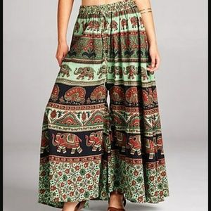wide leg pants with elephant print